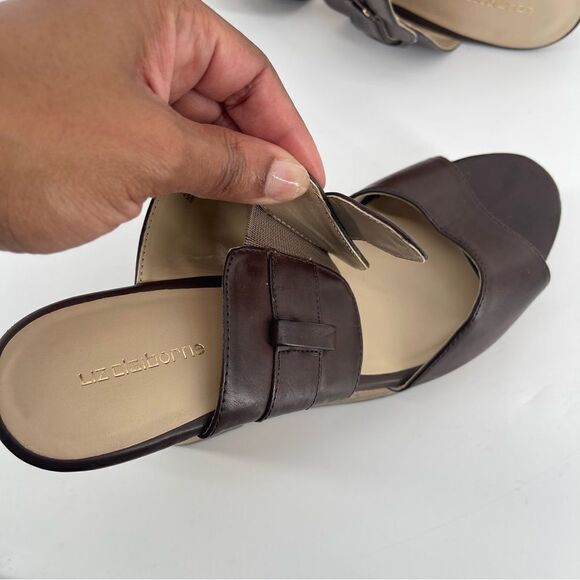 Liz Claiborne Women’s Brown Faux Leather Slip-On Platform Wedge Sandals Size 9 - Picture 9 of 16